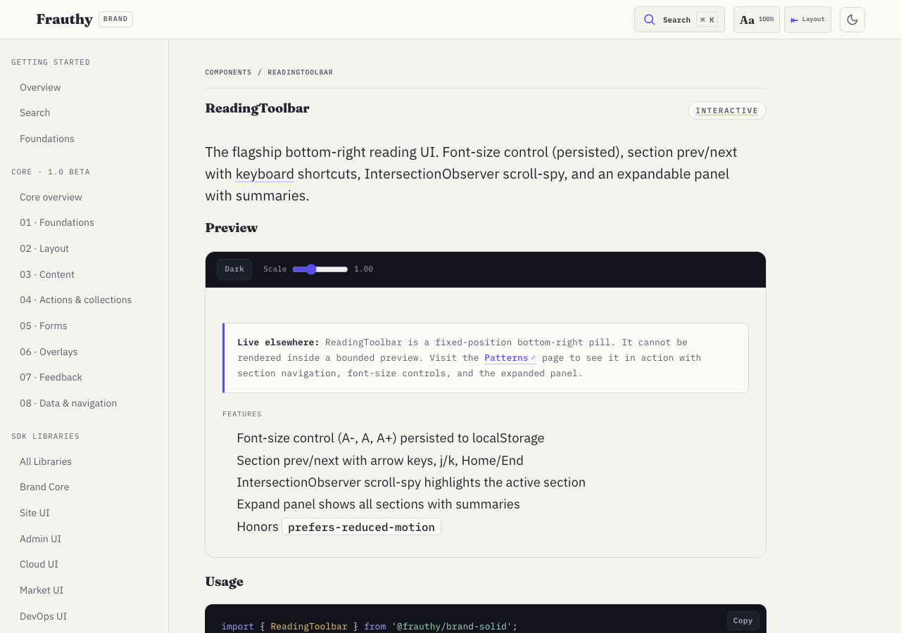 Frauthy reading toolbar component baseline