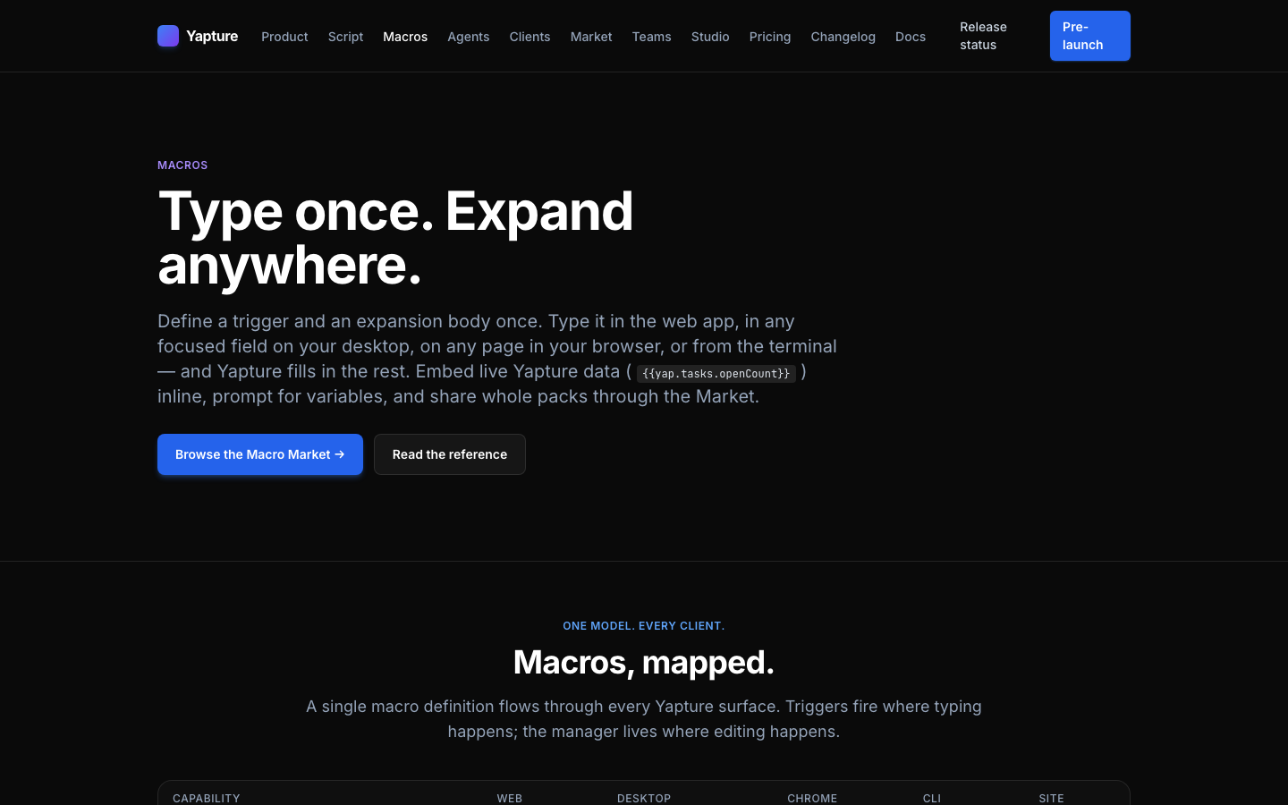 Yapture macros feature page